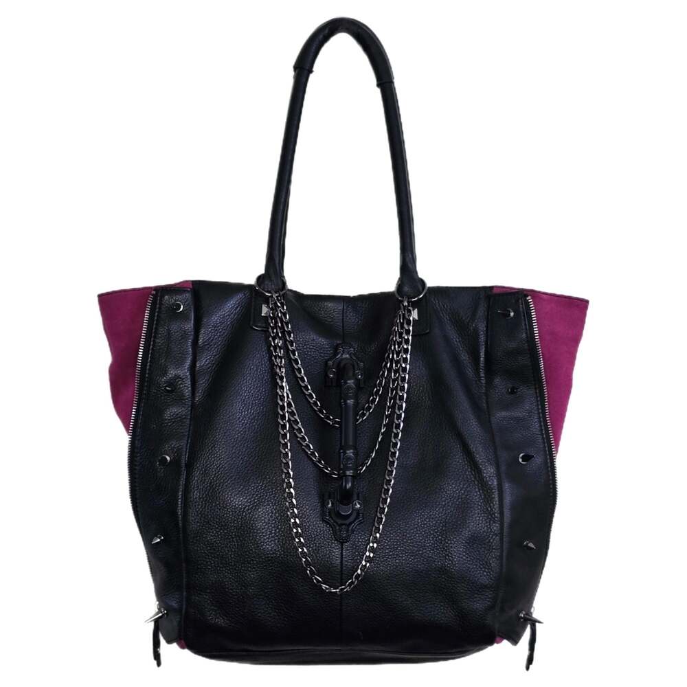 Halogen Custom Zip Out Leather Tote Large Black Magenta